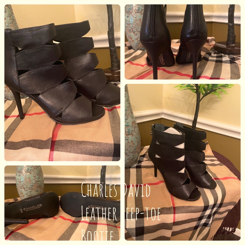 Charles David Peeptoe Leather Strappy Bootie